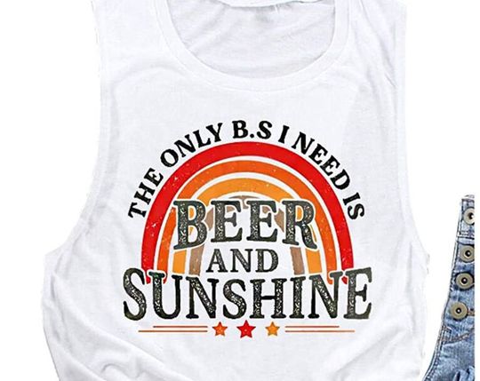Discover The Only B.S I Need is Beer and Sunshine Tank Tops Women Sleeveless Casual Summer Beach Drinking Party tank top