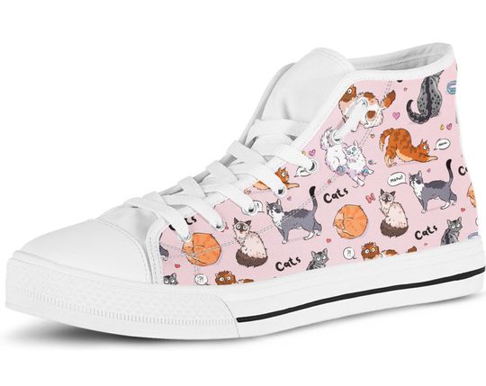Discover Cute Cat High top Shoes, Custom Kitty Shoes, women, men or kids sneakers