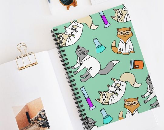 Discover Lab Cats Spiral Notebook - Ruled Line, Science Gifts, Graduation Gift, Laboratory Scientist