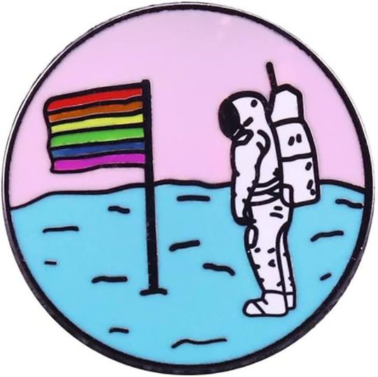 Discover Moon Rainbow Flag Brooch Pin Astronaut Moon Badge Colorful LGBT Pride Enamel Pin Button