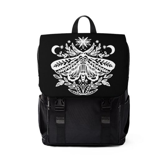 Discover Crescent Moon Moth Goth Crystal Ball Occult Butterfly Wiccan Wicca Witchy Gothic Unisex Casual Shoulder Backpack
