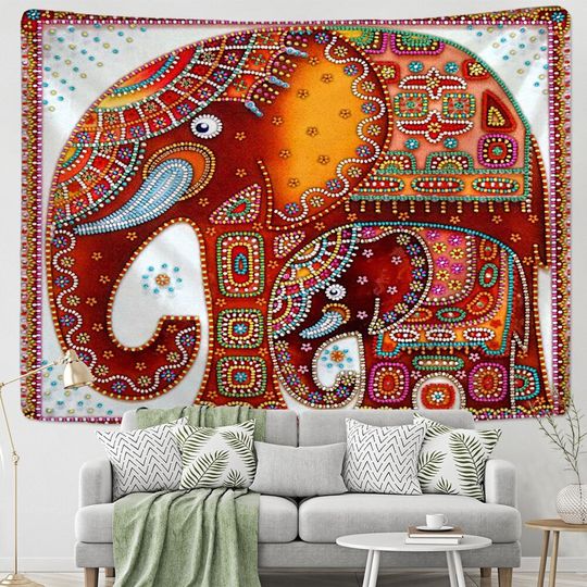 Discover Elephants Tapestry Pearl Mosaic Style Wall Hanging Bohemian Mandala Indian Elephant Tapestries Wall Decor