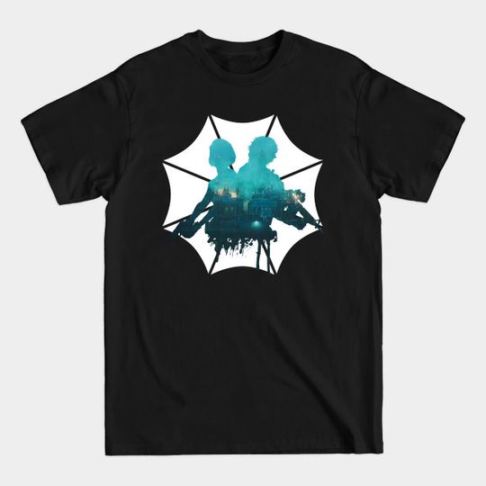 Discover Resident Evil 3: Jill Valentine and Carlos Oliveira [Blue/White] - Resident Evil 3 - T-Shirt