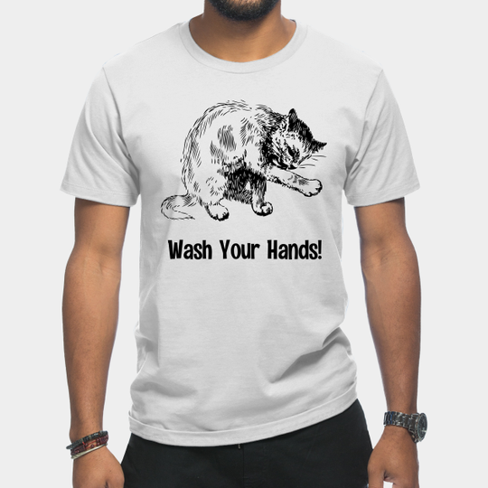 Discover Wash Your Hands Cat Licking Paw - Hand Washing - T-Shirt