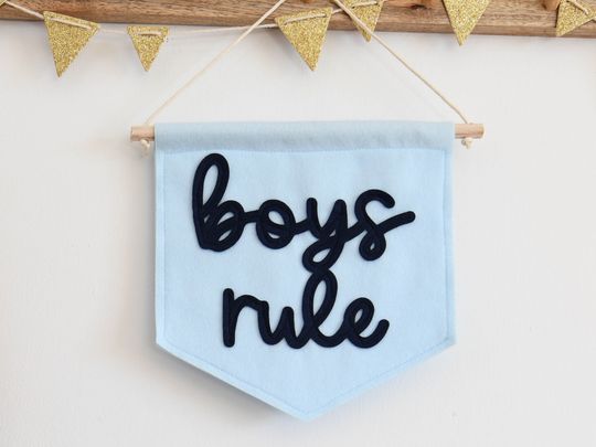Discover Boys Rule mini felt nursery wall banner Boys bedroom decor