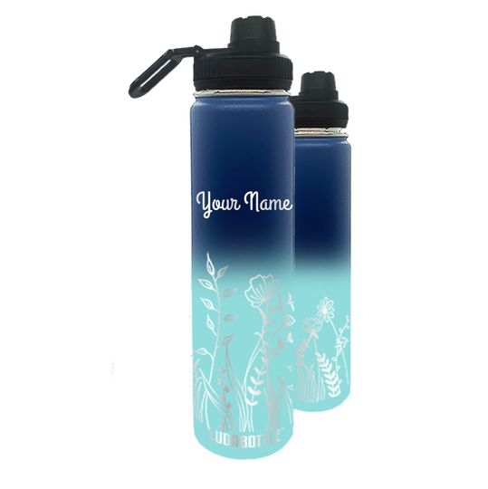Discover Custom Wildflower Engraved Personalized Stainless Steel Reusable Water Bottle with Spout Lid