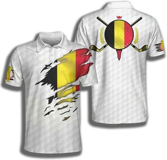 Discover Golf Belgian Flag 3D Printed Love Playing Golf Belgian Polo Shirt