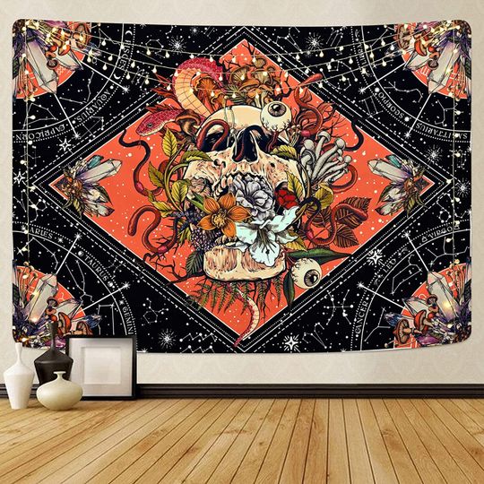 Discover Colorful Skull Flower and Constellation Tapestry