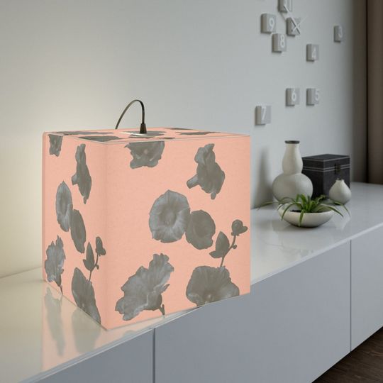 Discover Floating White Flowers on a Peach Light Cube Lamp