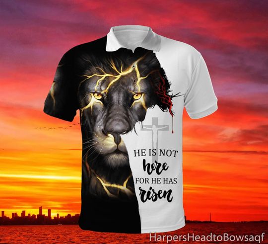 Discover Jesus Lion Polo shirt He Has Risen The Lion Love Jesus 3D All Over Printed Polo Unisex