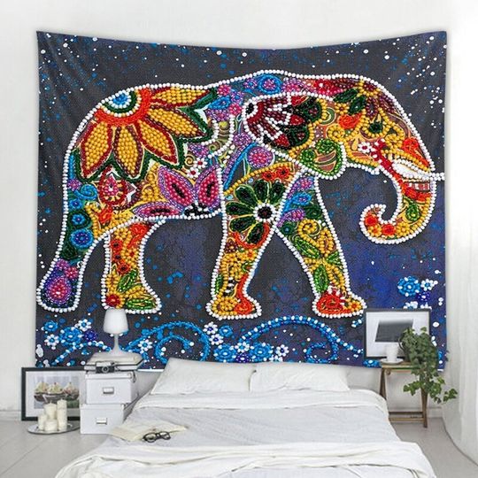 Discover Indian Elephant Tapestry Mandala Wall Hanging Pearl Mosaic Style Tapestries Wall Decor