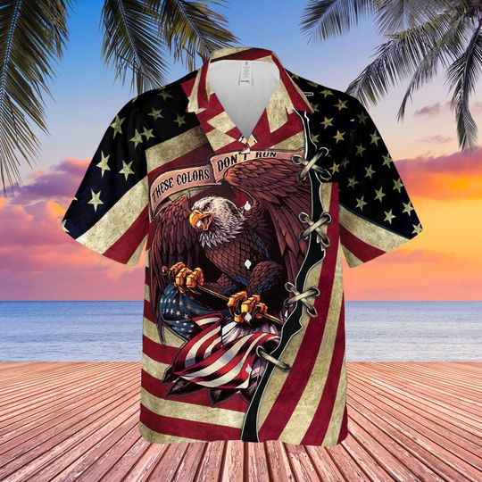 Discover American Eagle US Flag Hawaiian Shirt