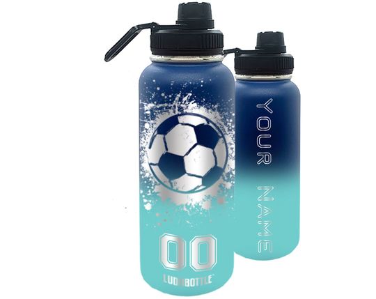 Discover Grunge Soccer Ball Engraved Personalized Water Bottle With Sports Lid