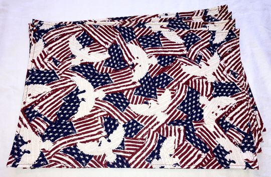 Discover 4th of July Kitchen Decor Patriotic Red White Blue Beige American Flag Eagle Set of 4 Placemats Washable