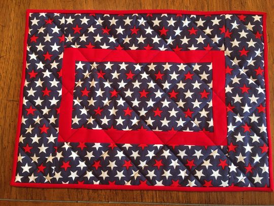 Discover Patriotic Placemats - Set of 4 Quilted Table Mats with Red and White Stars on Blue Background