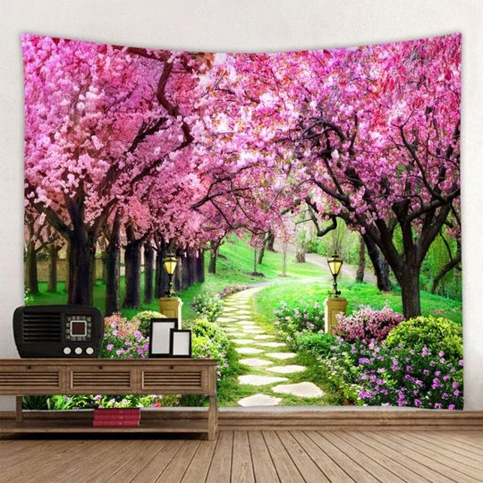 Discover Nature Floral Tapestry Blooming Trees in Spring Wall Tapestry Garden Wall Hanging Tapestries