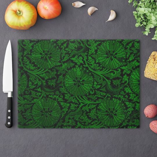 Discover Green Chinese Botanical Pattern Glass Cutting Board