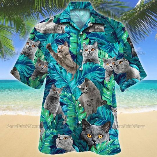 Discover British Cat Hawaiian Shirts, Summer Shirts, Pet Lovers, Cat Shirts,Gift For Dad, Gift For Him