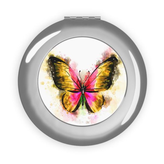 Discover Yellow and pink Butterfly Compact Travel Mirror
