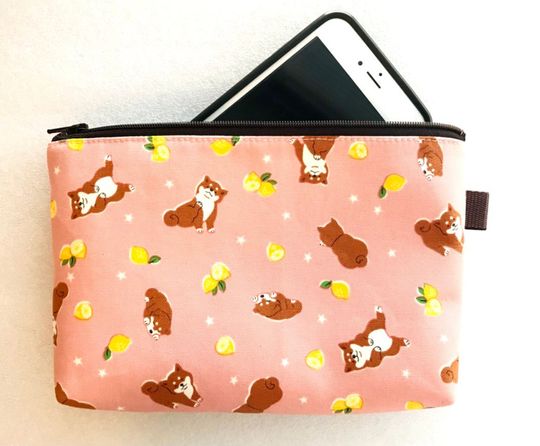 Discover Shiba Dog Lemon Cotton Pouch Pink - Zipper Pouch, Gift, Bag in Bag, Cosmetic Bag
