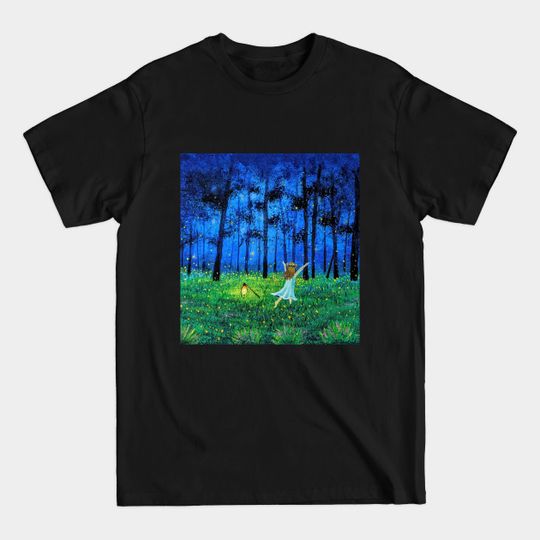 Discover Fireflies in forest and a little girl - Fireflies - T-Shirt