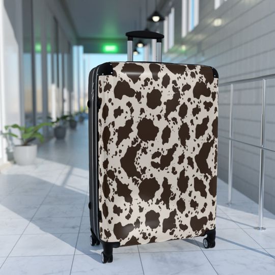 Discover Set in Brown & White Cow Print Cabin Suitcase