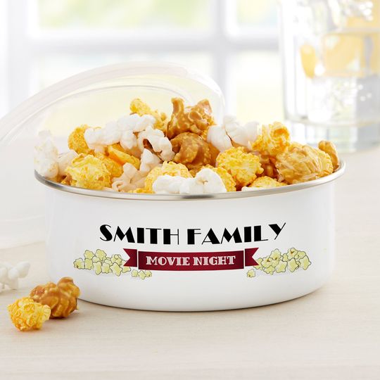 Discover Movie Night Personalized Enamel Bowl with Lid, Gifts for Couples, Housewarming Gifts
