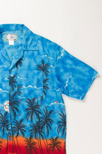 Discover Blue Neon Sunset Print Hawaiian Shirt
