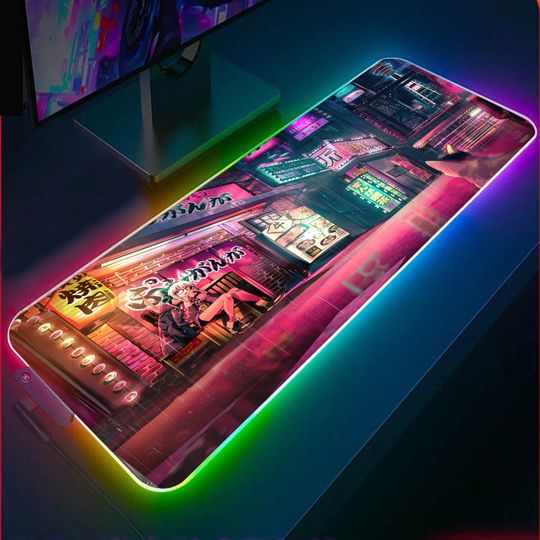 Discover Vaporwave Japanese City RGB Gaming Mouse Pad(2 patterns),Tokyo Steet RGB Gaming Desk Pad