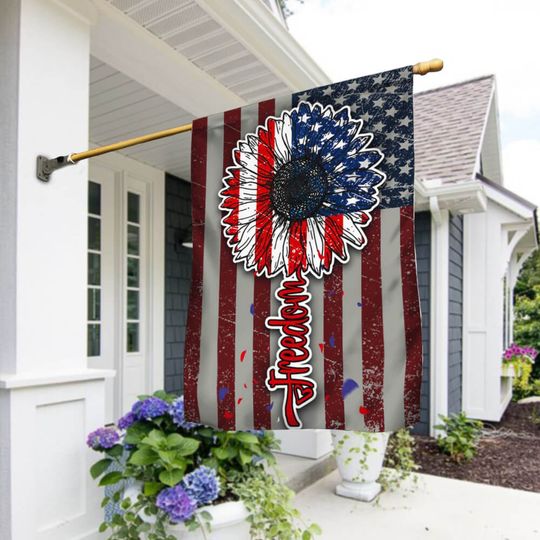 Discover Sunflower Patriot American Flag 4th Of July House Flag
