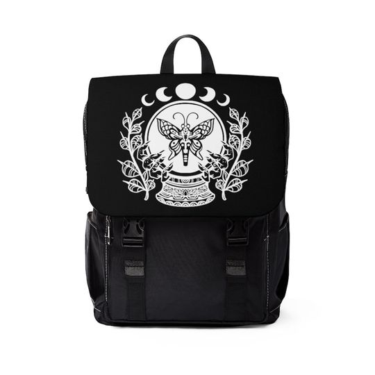 Discover Death Moth Goth Crystal Ball Occult Butterfly Wiccan Wicca Witchy Gothic Unisex Casual Shoulder Backpack