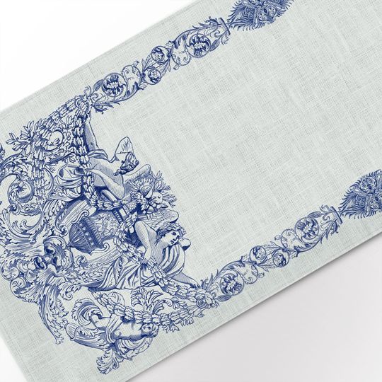 Discover Table runner, Owen Jones, linen table runner, Toile de Jouy
