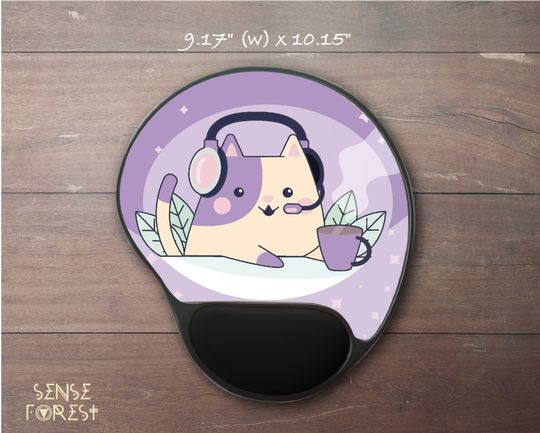 Discover Kawaii purple Cat Mouse pad, Cute anime gamer kitty Ergonomic gel pad mousepad, pastel aesthetic mousepad wrist rest