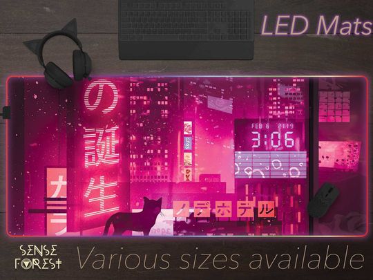 Discover Neon Red Tokyo desk mat RGB, LED gaming mousepad Changing