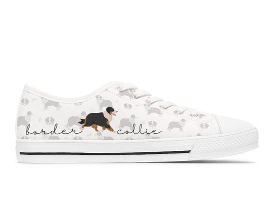 Discover Border Collie Women's Low Top Sneakers, Black Tri Border Collie Low Tops, Border Collie Gift Dog Mama Sneakers