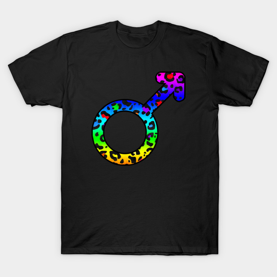 Discover Mars Planet Symbol in Dark Rainbow Leopard Print - Mars - T-Shirt