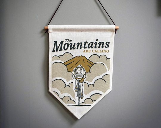 Discover The Mountains Are Calling Bike Linen Pennant