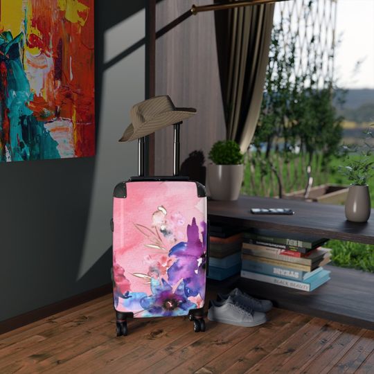 Discover Spring flowers: Purple, Aqua, Pink Travel Suitcase | Cabin Suitcase | Rolling Luggage