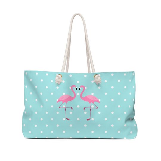 Discover Bright Blue Dots Flamingos Weekender Tote Bag - Fun Design
