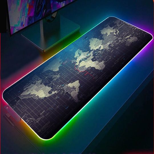 Discover World Map RGB Gaming Mouse Pad, RGB Gaming Desk Pad, Gaming Mouse Pad
