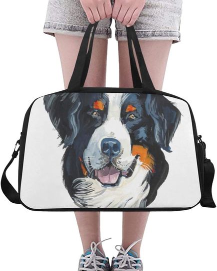Discover Sports Gym Bag, Bernese Mountain Dog Portrait, Dog Gouache, Travel Bags, Duffle Bag, Fitness Handbag