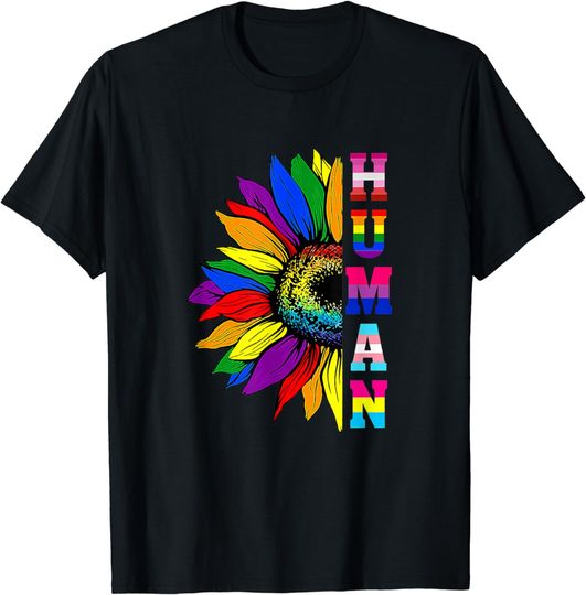 Discover HUMAN Sunflower LGBT Flag Gay Pride Month LGBTQ T-Shirt