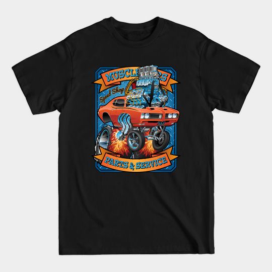 Discover Classic Sixties Muscle Car Parts & Service Cartoon - Muscle Car - T-Shirt