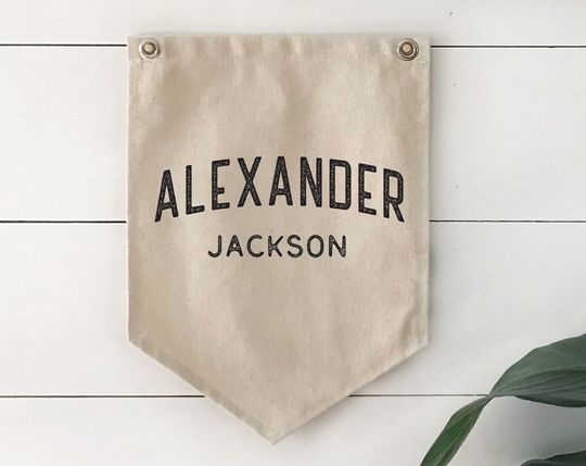 Discover Personalized Baby Name Sign, Custom Nursery Wall Decor, Kids Name Pennant Flag Wall Art Banner, Boys Room Decor