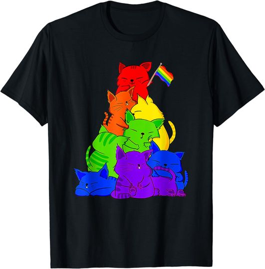 Discover Cat LGBT Cute Cats Gay Pride Pile Kawaii Flag LGBT Month T-Shirt