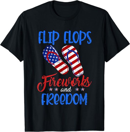 Discover Flip Flops Fireworks Freedom 4th of July T-Shirt