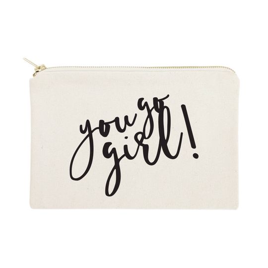 Discover You Go Girl Cotton Canvas Cosmetic Bag, Toiletry Bag and Travel Makeup Pouc