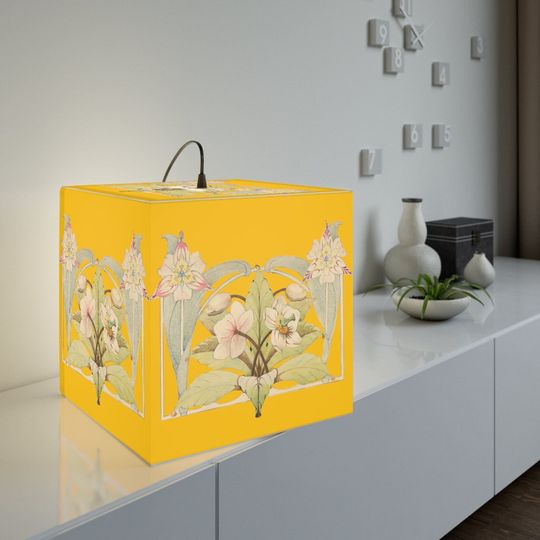 Discover Yellow Lampshade with Romantic Florals Light Cube Lamp