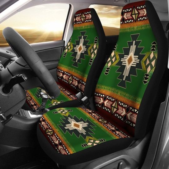 Discover Boho Native Southwest Green Symbol Pattern Car Seat Covers