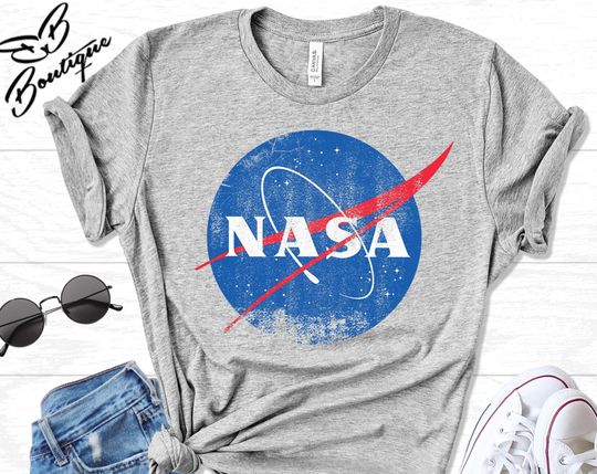 Discover NASA Logo T-Shirt in Black for Women - Women's NASA Distressed Shirt - Space Shirts